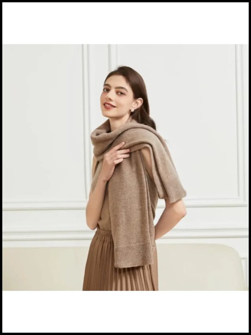 Lightweight Wool Shawl Wrap with Sleeves Open Front Poncho Cape